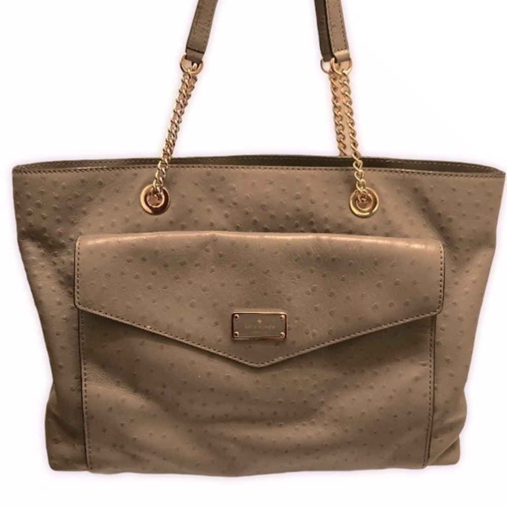 Kate Spade gray ostrich embossed pocket tote bag
